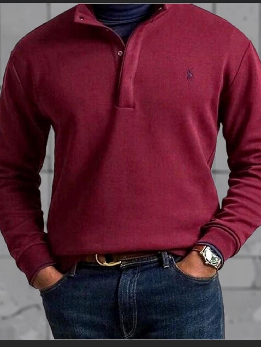 Polo Ralph Lauen Maroon Quarter-Snap Pullover Sweatshirt